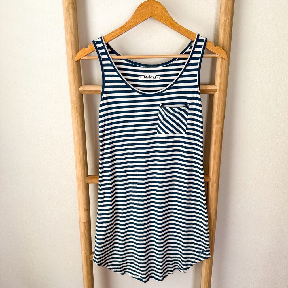 Kavu Blue White Striped Tank Dress XS Sleeveless Pocket Casual